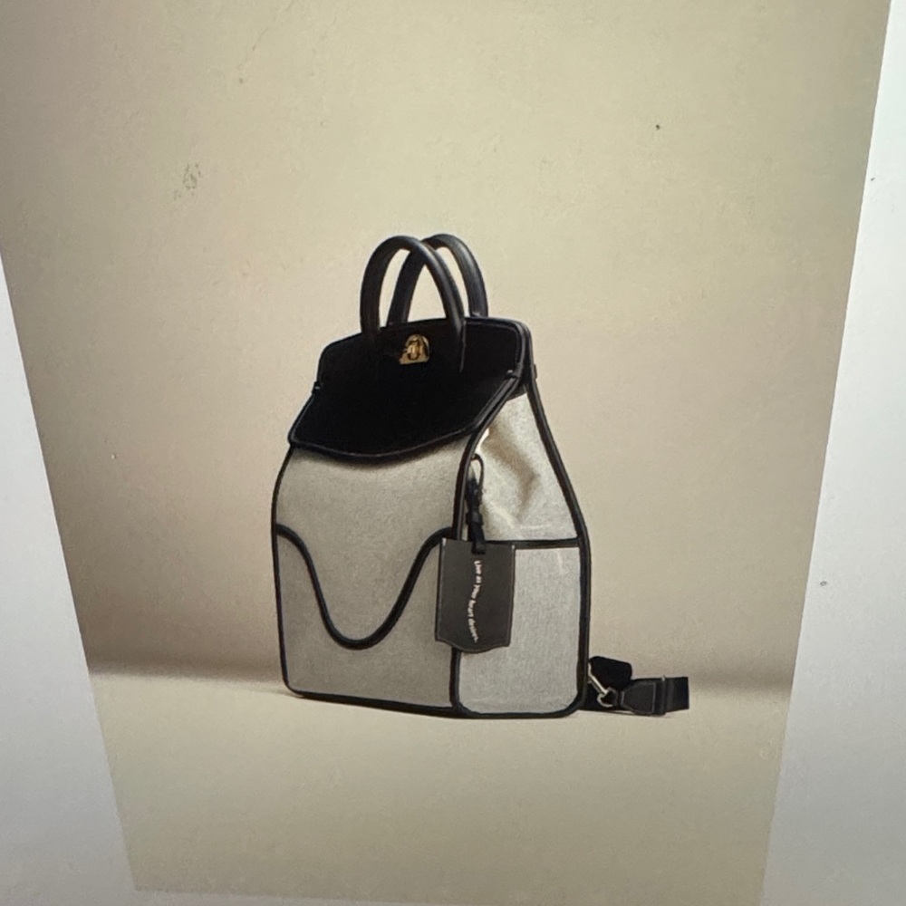 Two-Tone Black and Gray Structured Backpack Tote - Picture 6 of 13